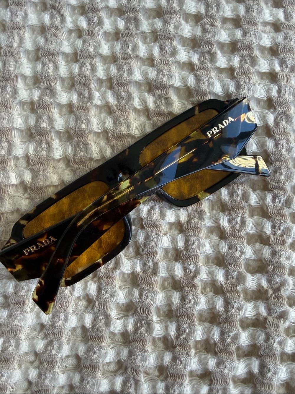 Prada Tortoiseshell Rectangular Sunglasses – Amber Lenses